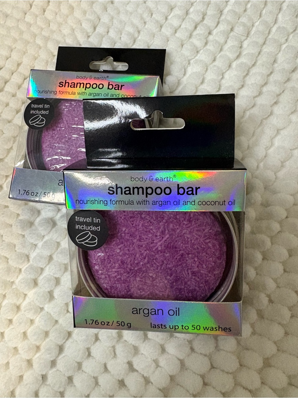 2 NEW body & earth Argan Oil Shampoo Bar - Purple